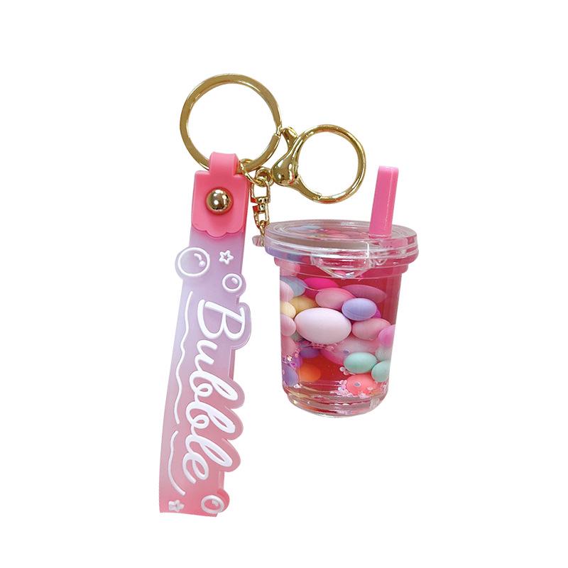 Exquisite Süße Gelee-Bohnen Milchtee Schlüsselanhänger: Treibsand Flüssig Anhänger Tasche Zubehör Geschenk