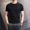 Men's Short-Sleeve Ice Silk Crew Neck Slim-Fit T-Shirt, Summer Korean Style, White Solid Color.