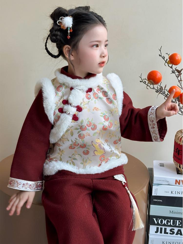 Meng Tang Tang 2025 Hanfu: Festive Chinese New Year Outfit for Girls - Winter Holiday Clothing Set 130 cm