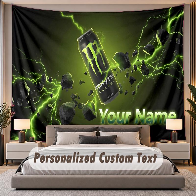 Custom Name Text Tapestry Monster Energy Personalized Polyester Wall Tapestry For Bedroom And Room