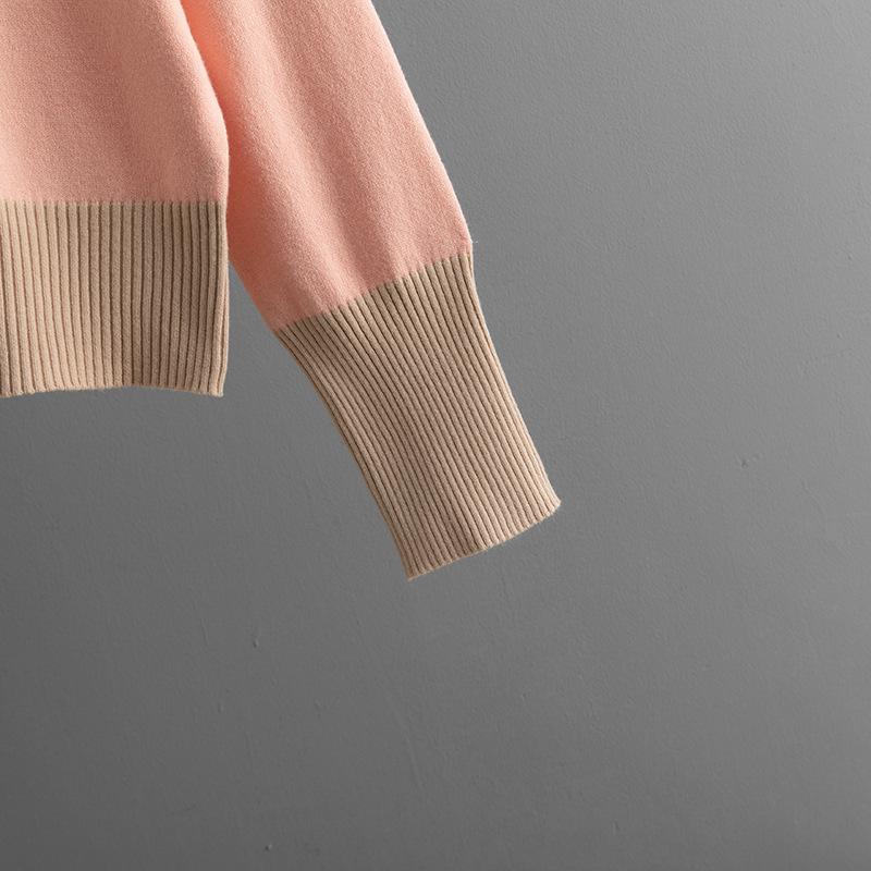 2024 Autumn/Winter Women's Color Block Knit Sweater - Round Neck & Loose Fit, European/American Style
