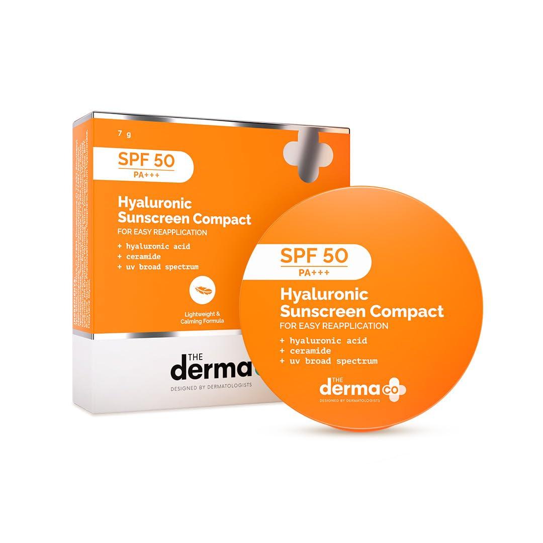 The Derma Co Hyaluronic Sunscreen Compact Powder SPF 50 PA+++ Matte Finish Oil Control 7g Pack