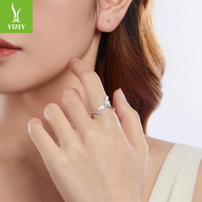 Turquoise Dragonfly Ring, Female Light Luxury Personalized Ring, Simple Niche Design Open Index Finger Ring