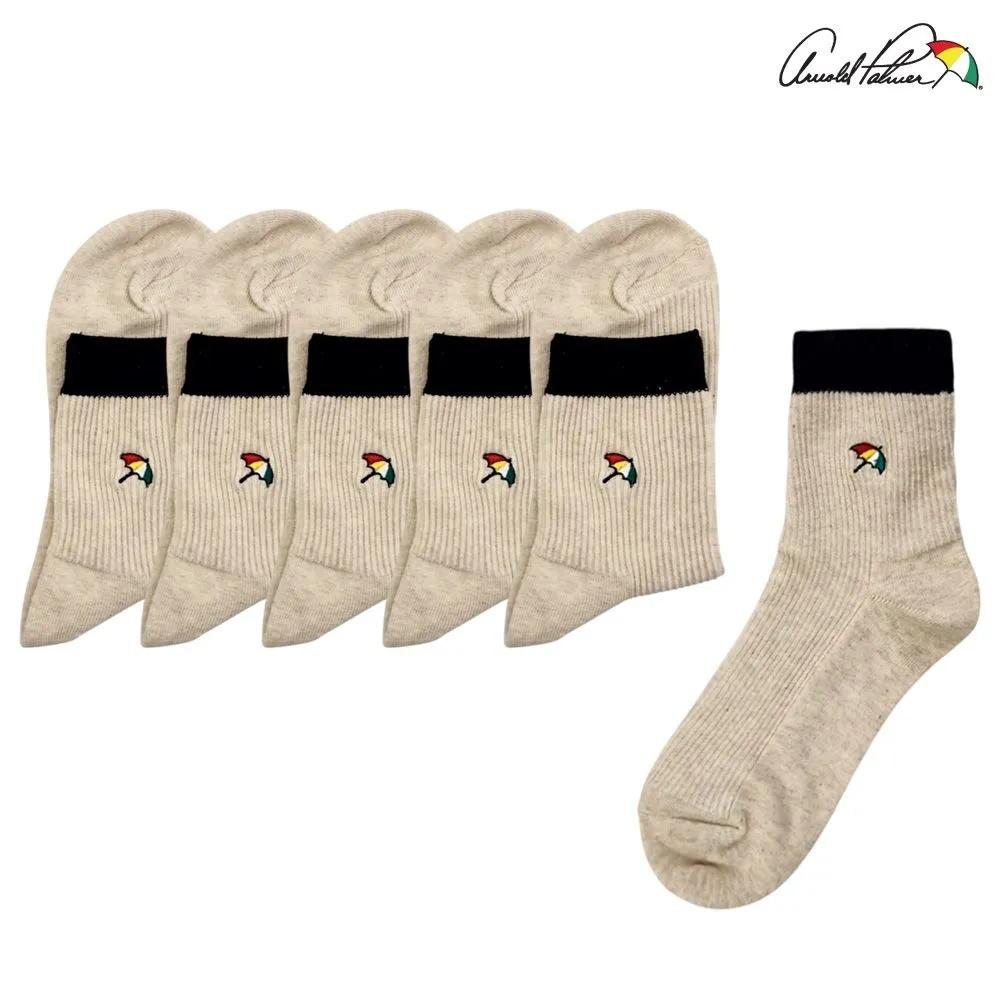 Arnold Palmer Women's Mid-Length Class A Ribbed Socks Beige Ringle 5-Pair Set Made In Korea Gift