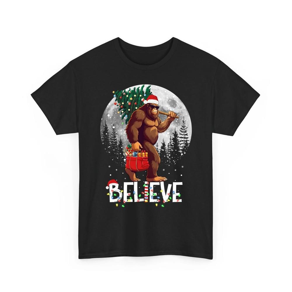 Santa Bigfoot Christmas Lights Funny Sasquatch Believe Xmas Unisex TShirt Unisex T-Shirt L