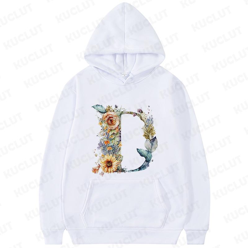 Women Hoodies Clothing 26 Alphabet Sweatshirts Hooded Shirt Fashion Flower Letters Graphic Outerwear White Women's Sweat-shirts