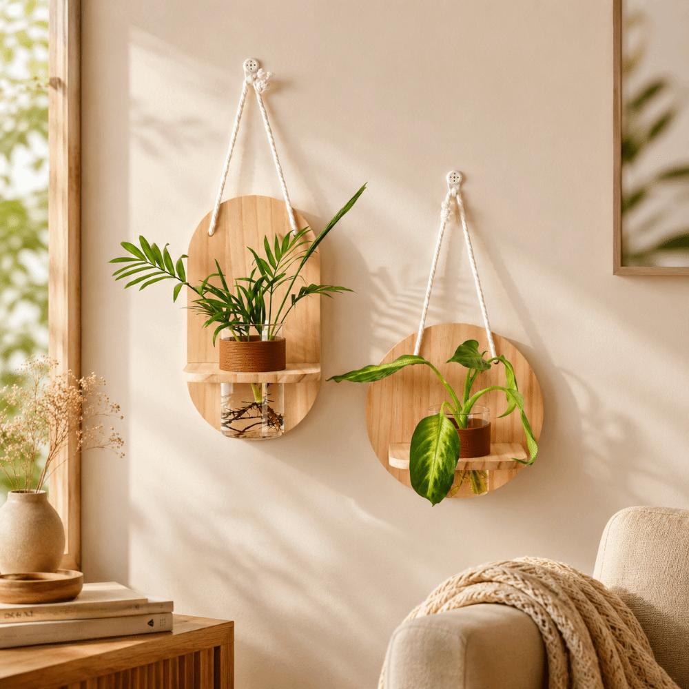 Wooden Wall Hanging Planter Holder Home Ornaments Hydroponic Planter Shelf Hydroponics