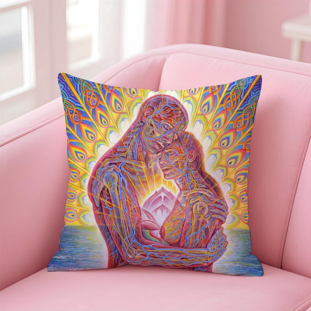 A-Alex GreyS Trippy Psychedelic Cushion Cover Comfortable Reversible Pillow Cover Ideal for Car Sofa Bedroom & Beyond