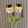 Cartoon Handmade Doctoral Hat Doll Woven DIY Crocheted Doll 34cm Simulated Flower Graduation Season