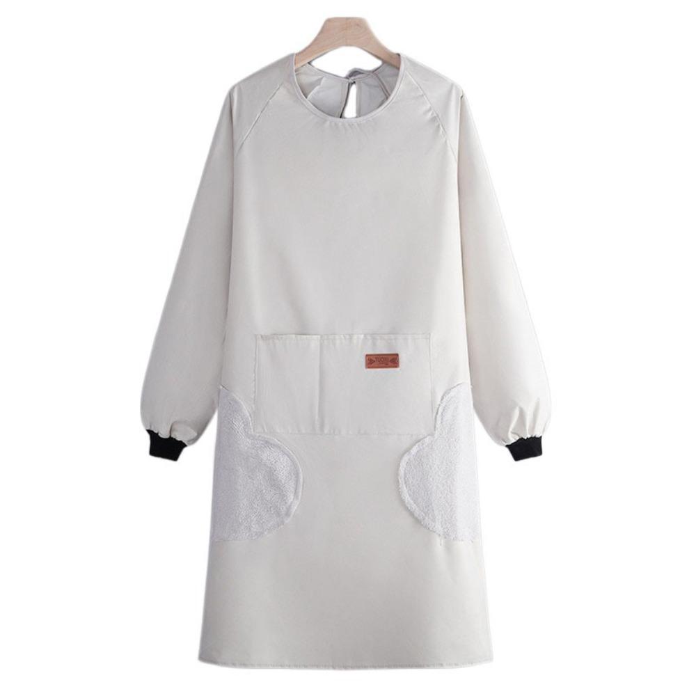Tablier de cuisine fonctionnel de couleur unie à manches longues et poches multiples - Tablier ménager imperméable - Combinaison de pâtisserie - Restaurant