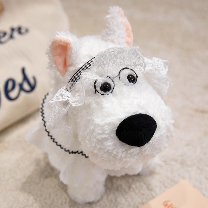 White West Highland Terrier Plush Dog Toy With Rainbow Hat And Bow Flower Decor