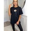 Black Oversized T Shirt With Daisy Flower And Hearts Print For Casual Wear