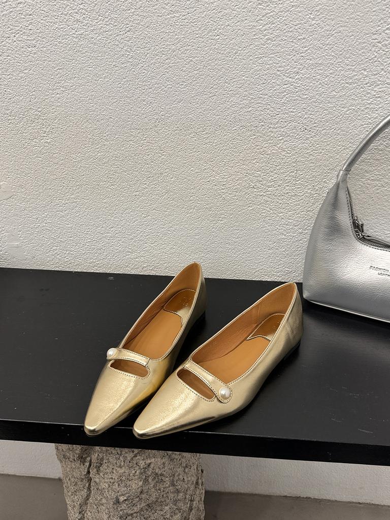 Fashion Pointed Toe Women Loafers 2024 New Arrivals Summer Dress Shoes Woman Low Heeled Black Beige Gold Silver Fashion Party Pumps Shoe