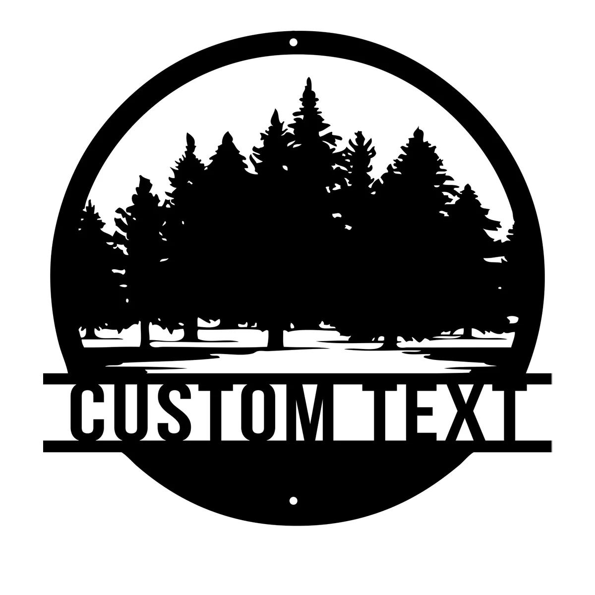 Custom Metal Wall Art, Personalized Address Sign, Pine Tree House Number Plate, Garage Door Decor чёрный