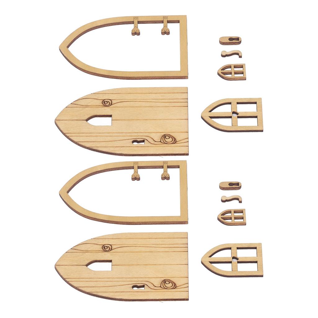 2 Sets 1:12 Dollhouse Garden Country Door Wooden Window Miniature Cottage Door Decoration