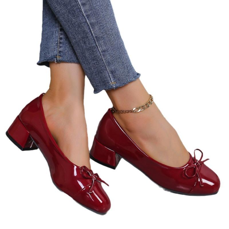 Retro Bow Round Head Light Mouth Flat Bottom Low Heel Single Shoes Spring and Autumn New Casual Beanie Shoes Small Leather Shoes Women