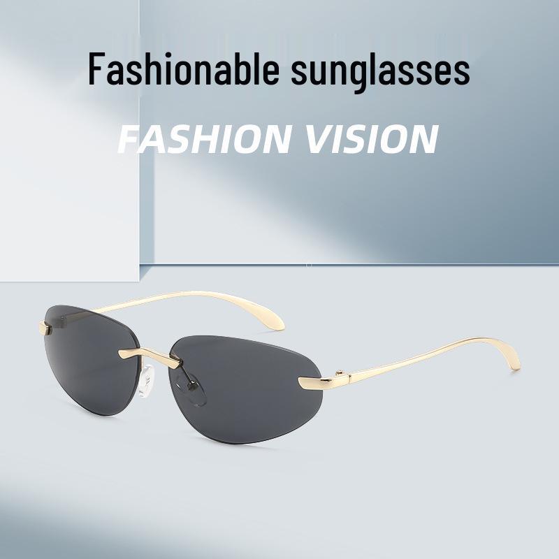 European Retro Frameless Cat Eye Sunglasses – UV Protection, Y2K Style for Women & Men
