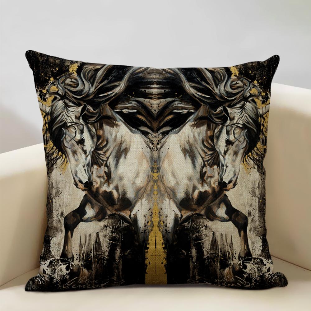 Farm Animals Horse Cushion Cover  45x45cm Linen Pillow Case Luxury Home Sofa Decoration Pillowcase Double-sided Printing