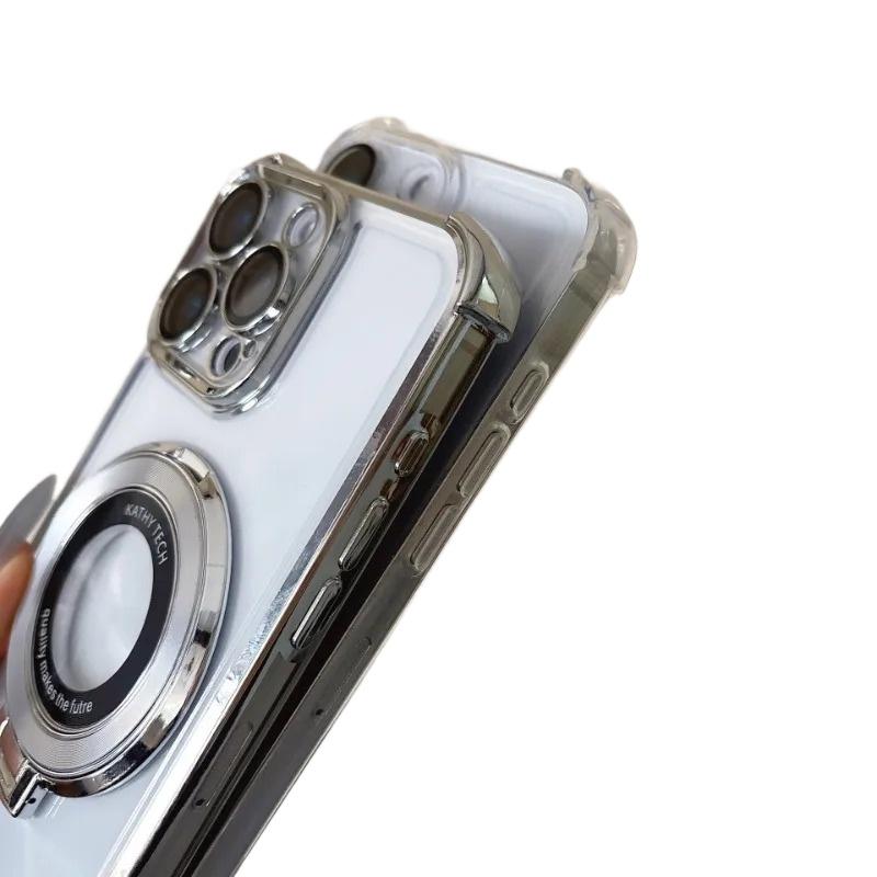 Fashion Plating Kickstand Case for iPhone 17 16 15 14 11 Pro Max With Holder Stand Shockproof Bracket Cover for Magsafe