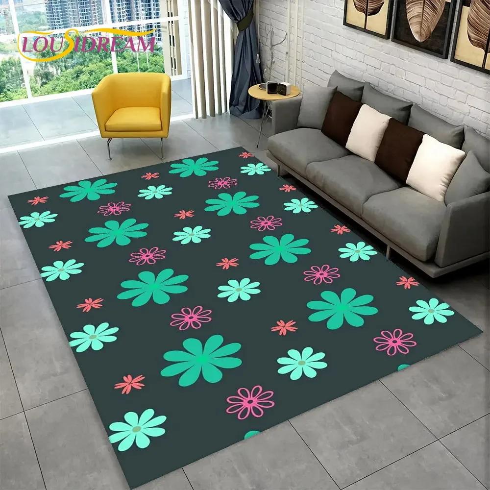 3D Nordic Luxury Flower Rose Area Koberec velký,Koberec pro domácí obývací pokoj Ložnice Sofa Rohožka Dekor,Dětské protiskluzové rohože