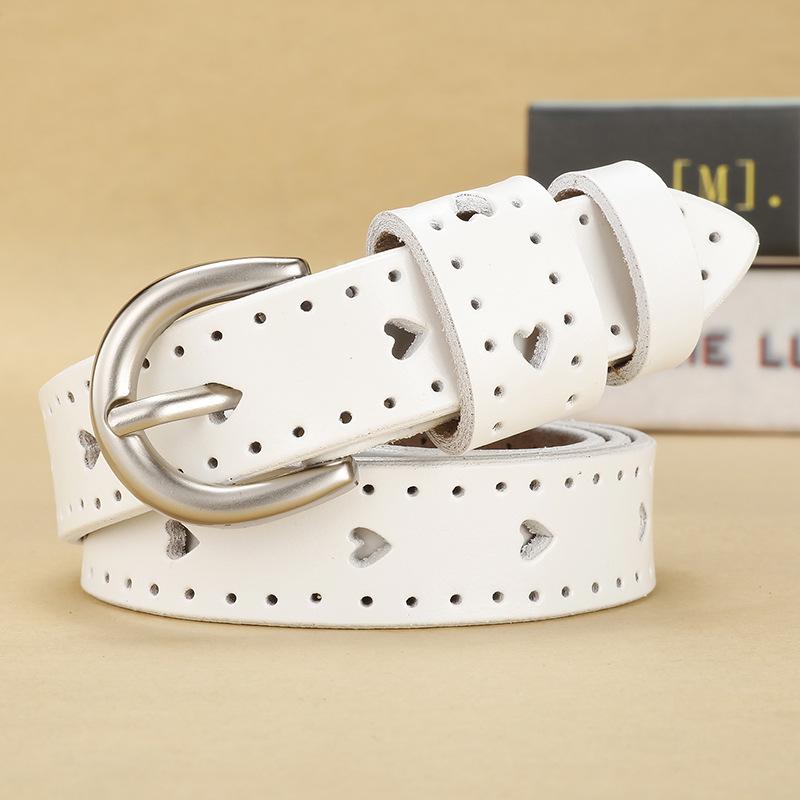 Women'S Belt Genuine Leather Genuine Cowhide Retro Hollow Simple Casual Fashion Decorative Belt Wear-Resistant