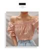Korean Ruffled Off-Shoulder Puff Sleeve Lace Cropped Top