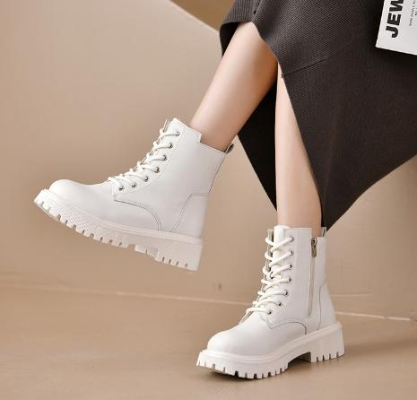 Women Platform Boots Short Plush Solid Color Lace Up Side Zipper Ankle Boots Winter Women Shoes 2026 Large Size 42 Ladies' Shoes