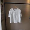 Bi Zheng 2025 Summer Korean Lace Embroidered Bubble Sleeve Women's Shirt