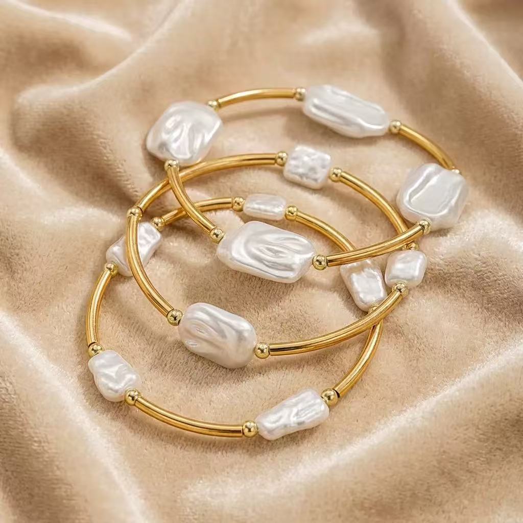 European and American jewelry, baroque retro stacked special-shaped pearl bracelets, simple elbow splicing bracelets