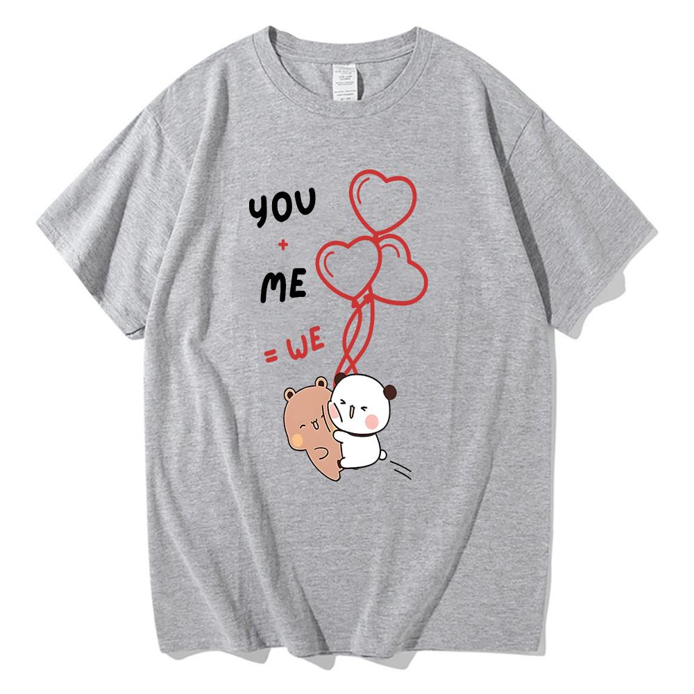 You+me=we Together Equation Bear Bubu and Dudu T-shirt Unisex Kawaii Casual Top Cotton Tshirts Sweet Couples Dress Creative Tees