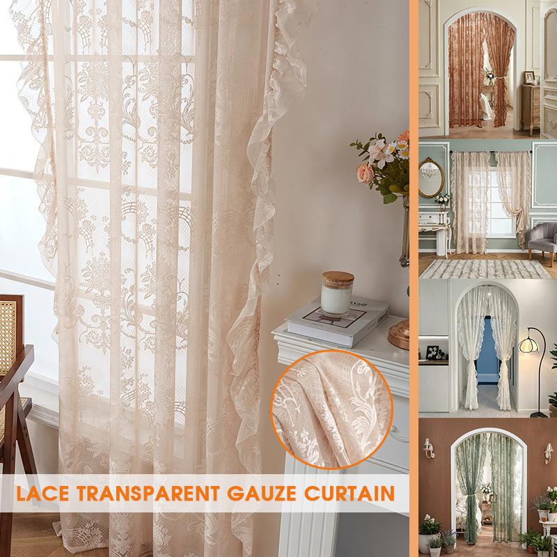 Retro Elegant Princess Style Lace Valance French Nordic Pastoral Creamy Vintage Floating Curtain Transparent Tulle Rural Curtain