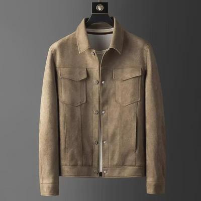 Herren Hochwertige Elastische Wildlederjacke - Herbst Revers Leichter Mantel, Lockere Passform Arbeitskleidung, Reifer Stil