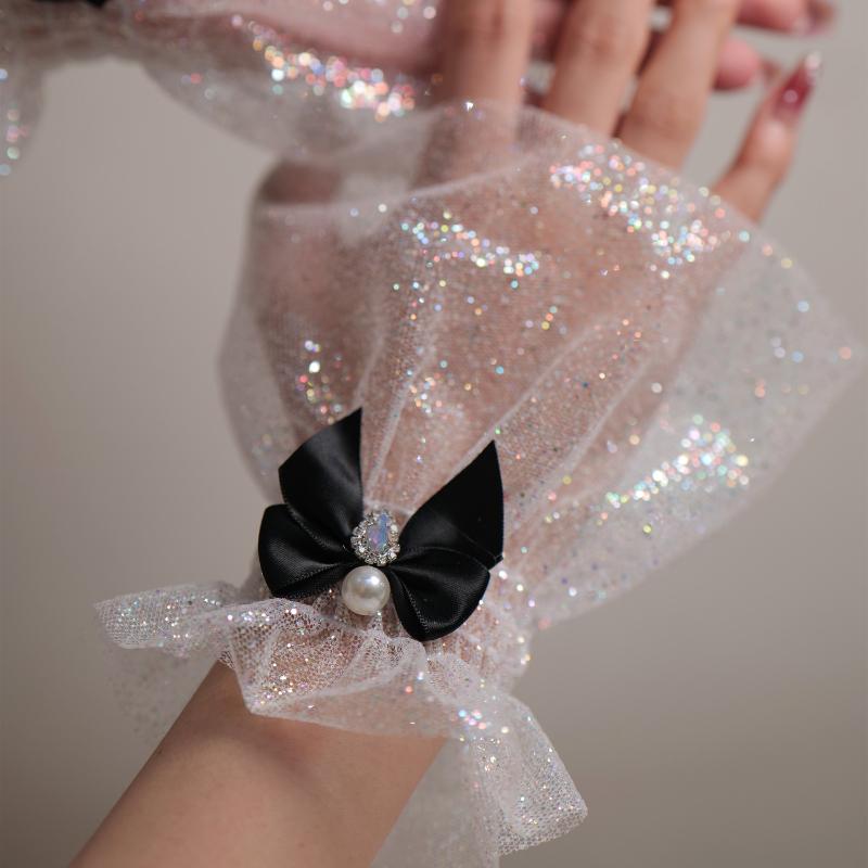 

Nail Photo Equipment Short Bow Mesh Wrist Fake Sleeves Bride Decorative False Cuff Tulle Item Nail Art Take Picture Background 1PCS чёрный