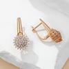 Rose Gold Color Crystal Flower Dangle Earrings For Women Trendy Full Natural Zircon Accessories Fine Daily Jewelry