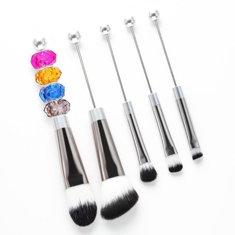 5pcs/set Makeup Brushes Metal Handle Beaded Makeup Brush with Soft Bristles for Makeup DIY Brush Eye Makeup Accessories