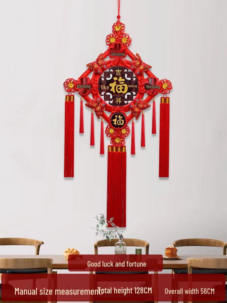 Großer Pfirsichholz Fu-Zeichen Anhänger für das Wohnzimmer: Chinesische Knoten-Dekoration für Wand oder Tür