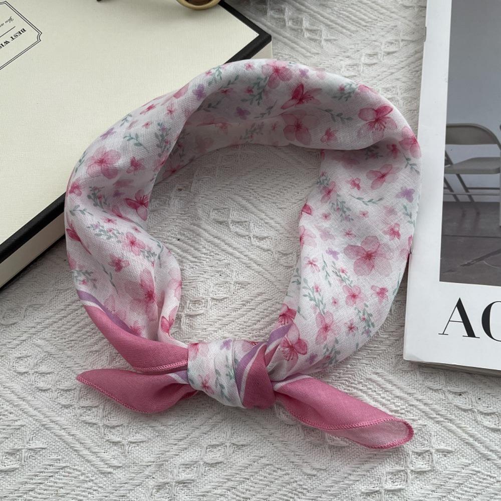 Floral Print Pattern Hair Scarf Double Sides Head Handkerchief Silk Scarf Spring Summer Fall