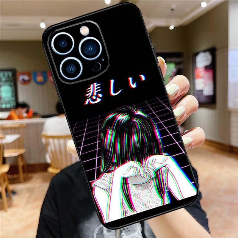 

Sad Girl Japanese Anime Case For iPhone 17 15 14 13 12 11 16 Pro Max Mini Plus 16e 17 Air Bumper Cover Accessories iPhone 13