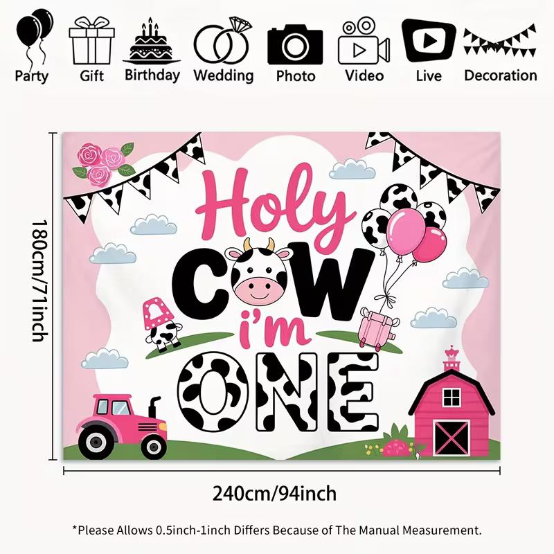 

2D Cow Print 1st Birthday Backdrop, Farm Animal Themed Background Cloth for Toddler Birthday Photoshoot 47.2x31.5inch/120*80cm