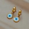 Gold Plated Stainless Steel Evil Eye Mother of Pearl Hoop Earrings for Women