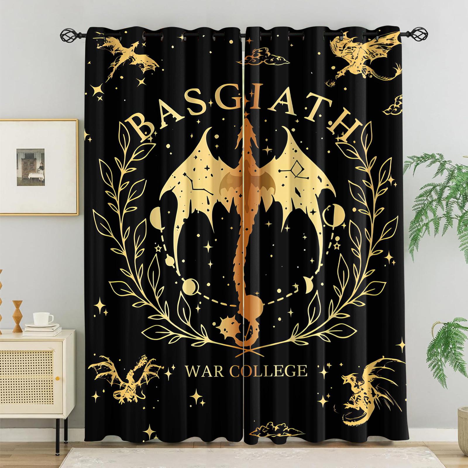 

Set Of 2 Basgiath War College Print Curtains Bedroom Living Room Balcony All Season Curtain Adults Decoration Blackout Polyester Ideal For Area W100*H70(CM)-Hooks&2PCS