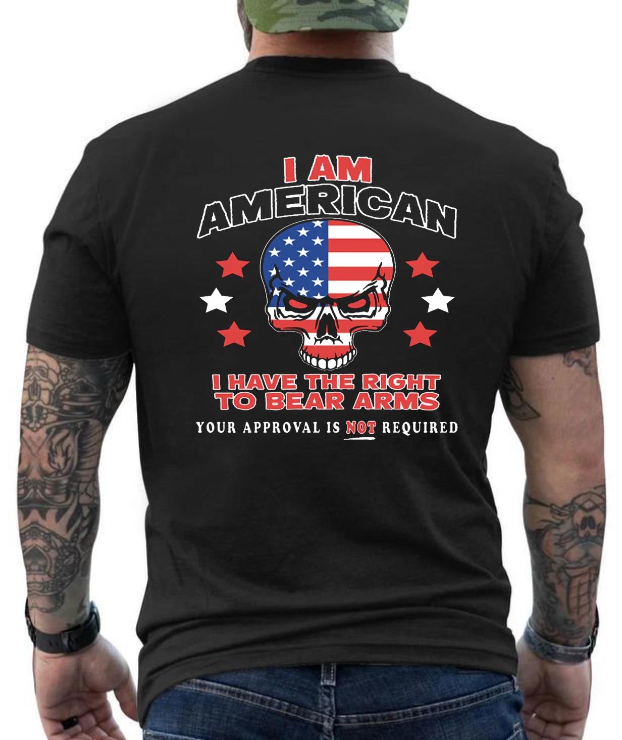 Mens Graphic Tees 2nd Amendment Shirts 2A American Flag Skull Shirt XXXL