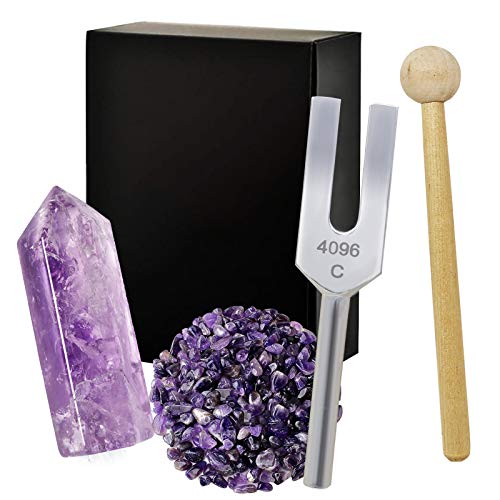 

5-Piece 4096Hz Purple Crystal Tuner Set with Tuning Fork, Chakra Meditation Purification Tuner Set (W4315) with Japanese Instructions