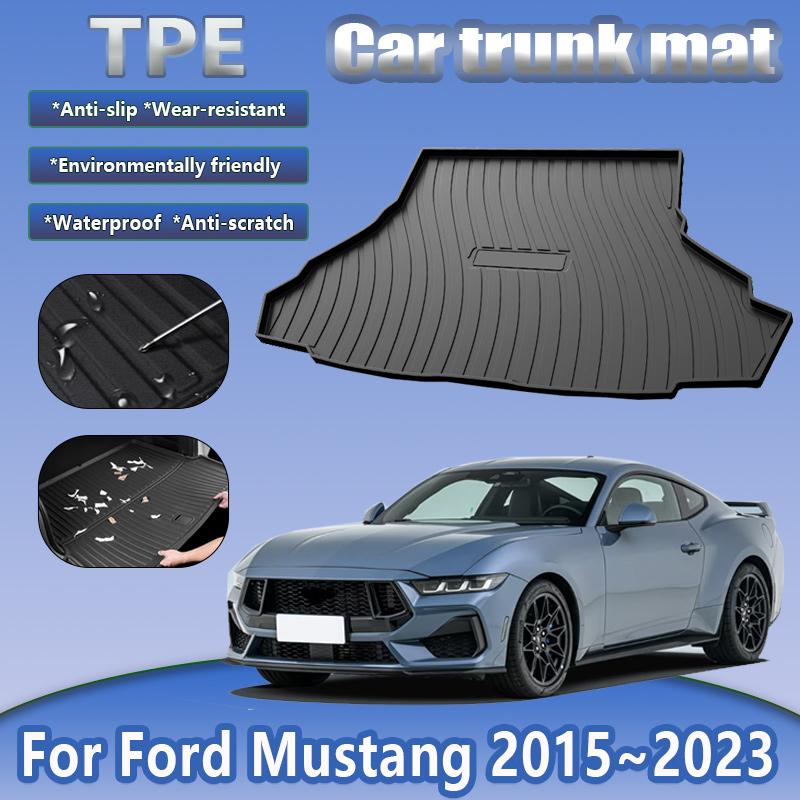 TPE Car Trunk Mat For Ford Mustang S550 2015~2023 2018 2020 Waterproof Rubber Material Anti-dirty Trunk Pad Carpet Accessories