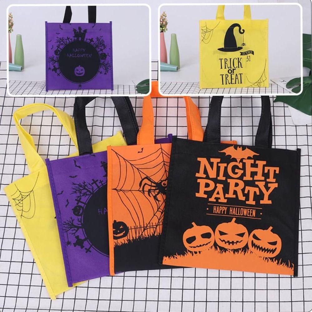 6Pcs Nonwoven Fabric Pumpkin Pattern Handbag Portable Trick or Treat Pouch Birthday