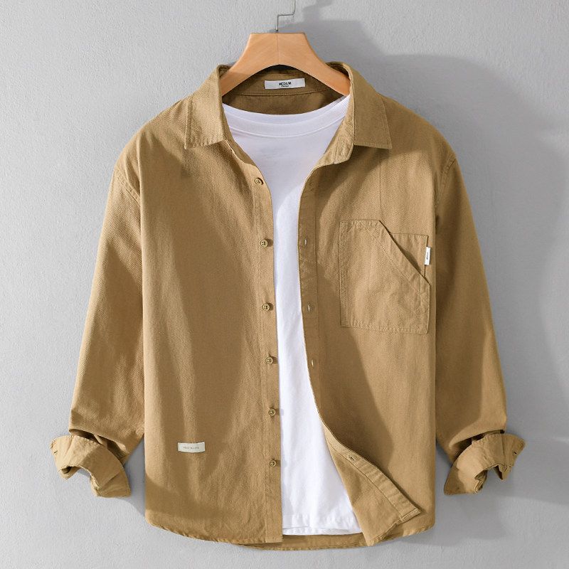 Spring and Autumn Long Sleeves Shirt Men Japanese Style Hong Kong Style Youth Workwear Casual Overshirt Loose Pure Cotton New Arrival