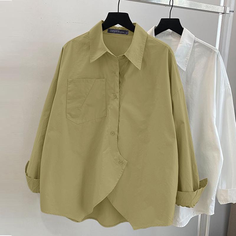 ZANZEA Women Turn Down Collar Loose Long Sleeve Clasic Blouse