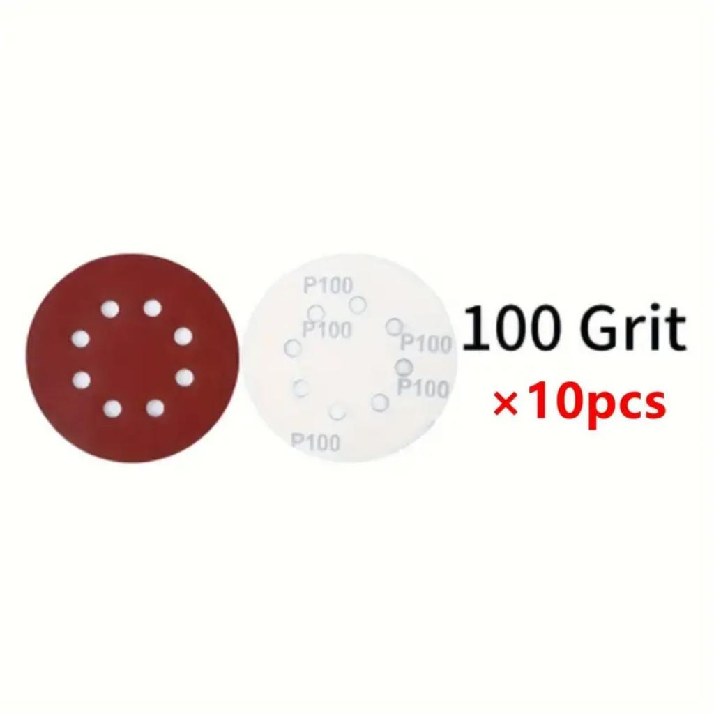 5/10pcs 5-Inch 8-Hole 125mm Red Sanding Discs, Hook And Loop Sandpaper For Dry Sanding, Random Orbital Sander Pads #100-#600