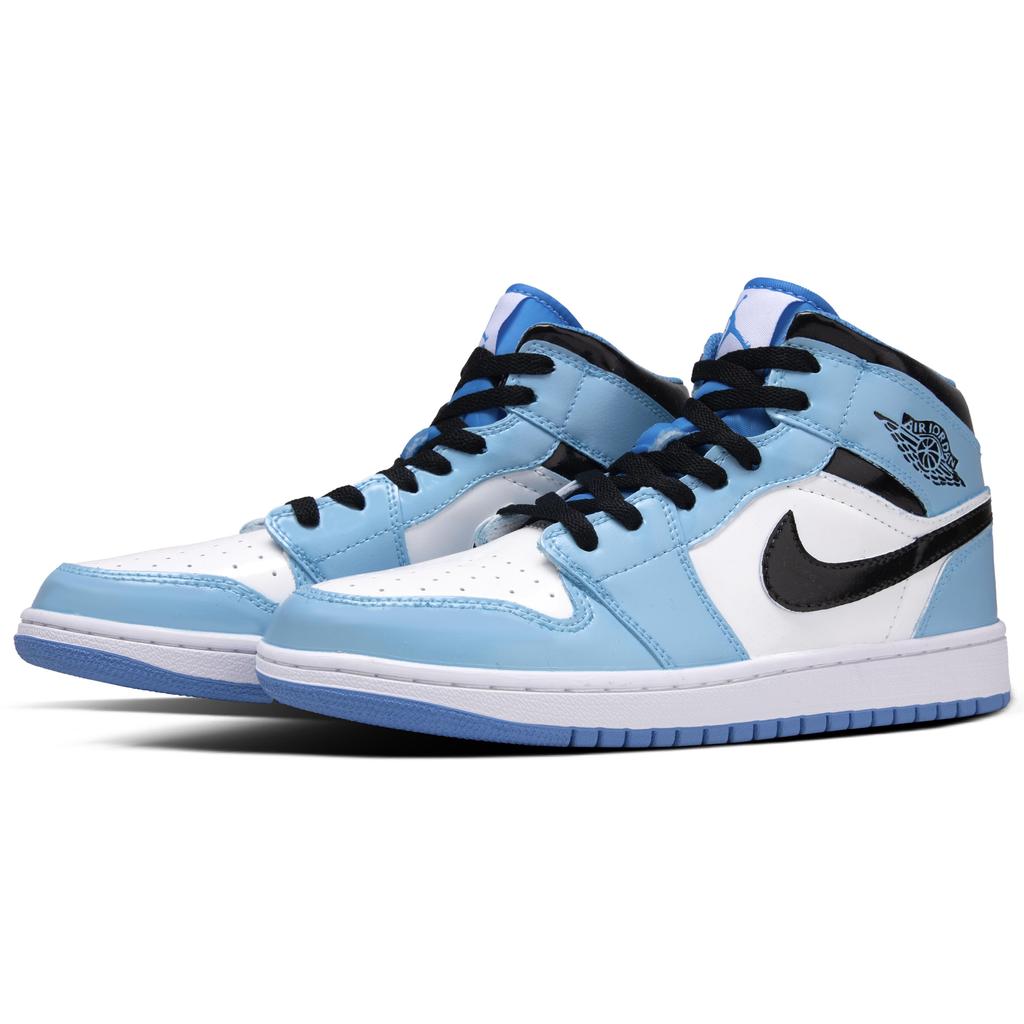 Jordan Air Jordan 1 University Blue Leather Abrasion Resistant Mid top Vintage Basketball Shoes Unisex Blue Black FZ2142-114(Team1291-)