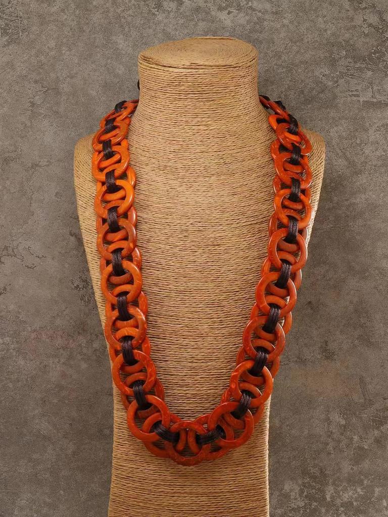 Bohemian Coconut Shell Necklace for Women, Exotic Vintage Long Lariat Natural Handmade Ethnic Layering Jewelry Boho Chic Gift